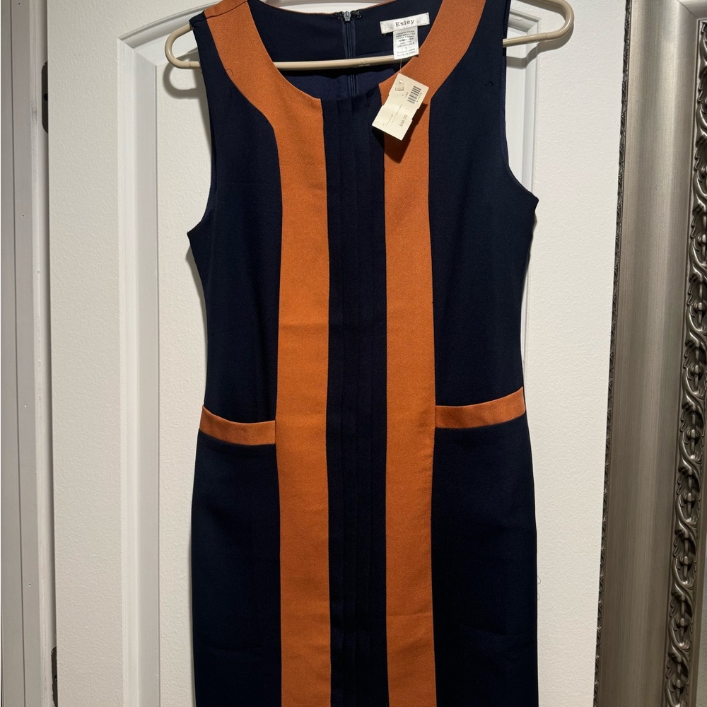 Esley Navy and Taupe Midi Dress